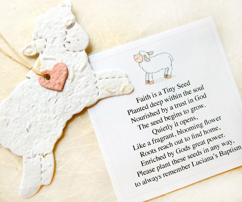 30 Seed Paper Lamb Baptism Favors Christening Favors image 2