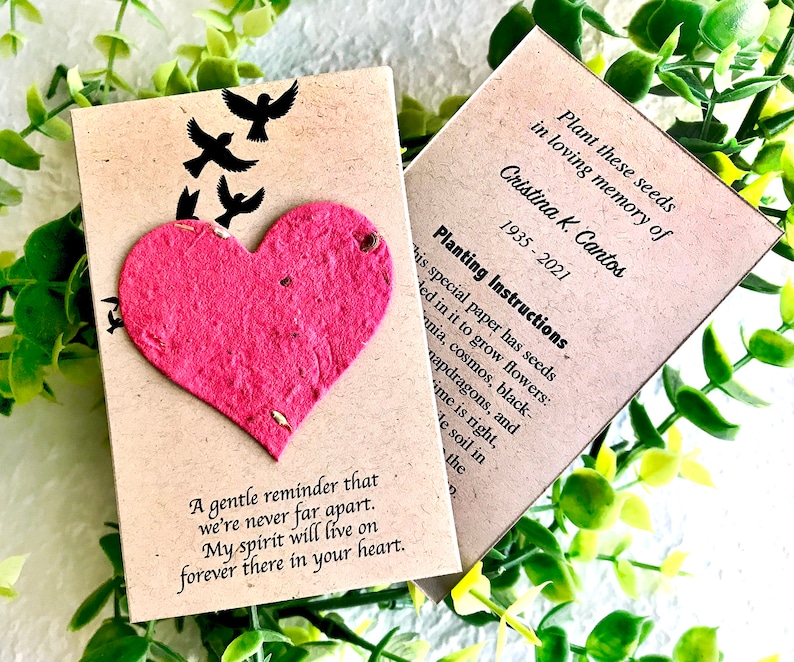 Plantable Memorial Cards with Seed Paper Hearts In Loving Memory Sustainable Funeral Cards Personalized image 1