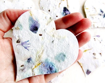 Flower Petal Stained Seed Paper Hearts - Wedding Favors Memorials Adoptions - Creamy White Large Size Plantable Hearts - 50+