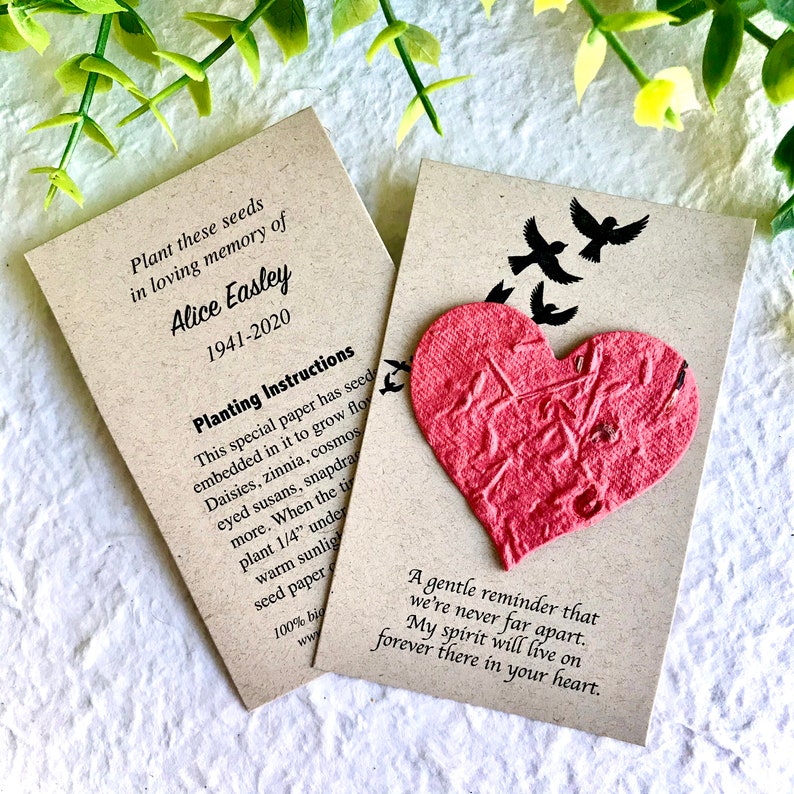 Plantable Memorial Cards with Seed Paper Hearts In Loving Etsy