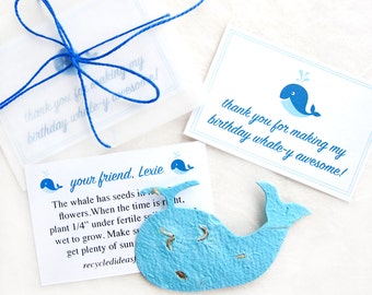 12 Flower Seed Paper Whale Birthday Day Party Favors - Whaley Awesome - Personalized Cards
