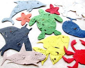 Flower Seed Paper Marine Animals Sea Collection 10+ Splish Splash Birthday Bash Party Favors - Turtles Crabs Manta Rays Tropical Fish