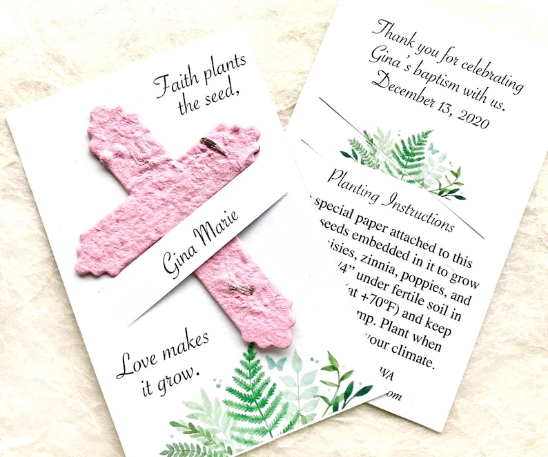 32 With Pots Option Seed Paper Faith Plants the Seed Baptism Favors with Cross Cards Personalized First Communion Christening image 2