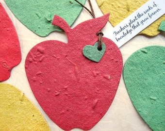 12 Flower Seed Paper Apples - Teacher Appreciation - Plantable Apples - Option to add personalized tags