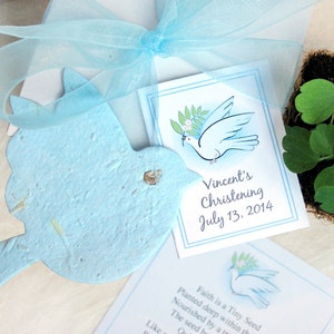 20 Seed Paper Christening Favors with Flower Pots - Baptism Favors - Flower Seed Paper Doves - First Communion Favors Seed Planting Kit