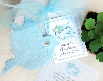 20 Seed Paper Christening Favors with Flower Pots - Baptism Favors - Flower Seed Paper Doves - First Communion Favors Seed Planting Kit