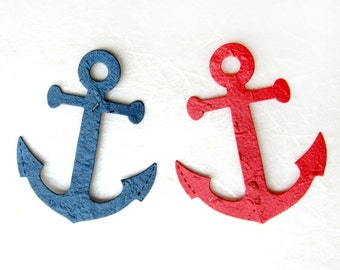 60 Plantable Seed Paper Anchors - Nautical Wedding Favors - Flower Seed Anchor DIY Place Cards - Red Navy Blue Plantable Paper