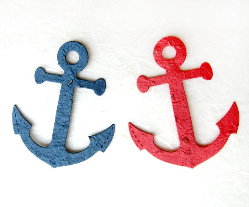 60 Plantable Seed Paper Anchors Nautical Wedding Favors Flower Seed Anchor DIY Place Cards Red Navy Blue Plantable Paper image 1