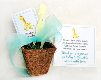 24 Plantable Giraffe Baby Shower Favors - Flower Seed Paper Giraffe Pots - Zoo Baby Shower Favors - Pale Yellow Aqua and more
