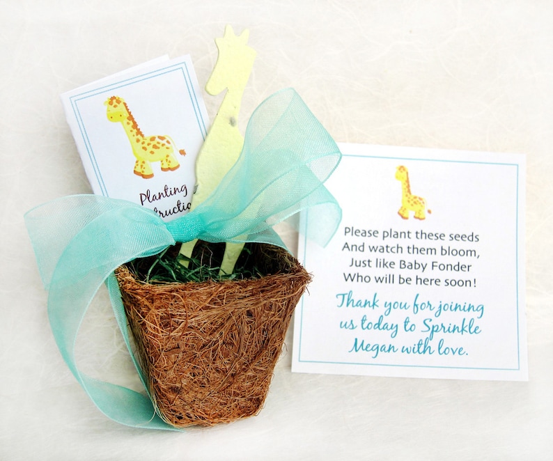 24 Plantable Giraffe Baby Shower Favors Flower Seed Paper Giraffe Pots Zoo Baby Shower Favors Pale Yellow Aqua and more image 1