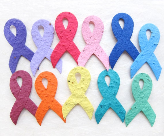 20+ Plantable Paper Cancer Awareness Ribbons – 3" Flower Seed Favors, Custom Colors