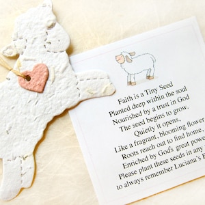 12 Seed Paper Lamb Baptism Favors Baby Shower Seed Favor Plantable Paper Lambs DIY Hearts image 1