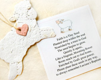 12 Seed Paper Lamb Baptism Favors Baby Shower Seed Favor - Plantable Paper Lambs - DIY Hearts