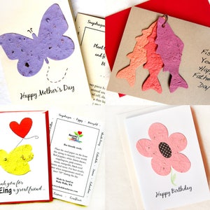Plantable Seed Paper Cards Your Choice Style Thank You Happy Birthday New House Father's Day Fishing image 1