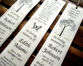 75+ Personalized Seed Paper Bookmarks - Memorial Funeral Favors Plantable - Funeral Program - Custom