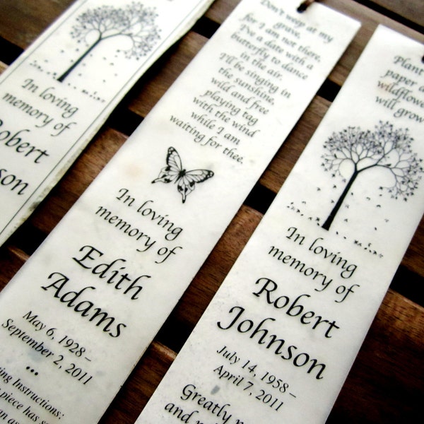 75+ Personalized Seed Paper Bookmarks - Memorial Funeral Favors Plantable - Funeral Program - Custom