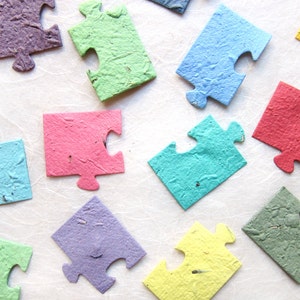 100 Plantable Puzzle Pieces Seed Paper Confetti Flower Seed Autism Awareness Favors image 2