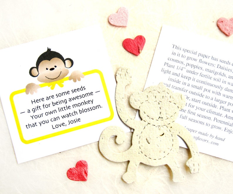 12 Seed Paper Monkeys Baby Shower Favors Birthday Party Favors Custom Card option image 3
