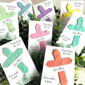 24 Plantable Faith Plants the Seed Baptism Favors with Flower Seed Paper Cross Cards - Personalized First Communion Christening