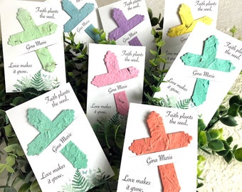 24 Plantable Faith Plants the Seed Baptism Favors with Flower Seed Paper Cross Cards - Personalized First Communion Christening