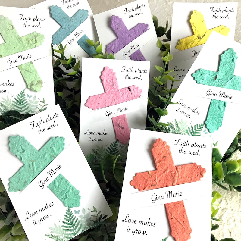 Seed Paper Faith Plants the Seed Baptism Favors with Cross Cards - Personalized First Communion Christening
