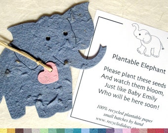 25 Flower Seed Paper Elephant Baby Shower Favors - Plantable Paper with Personalized Cards