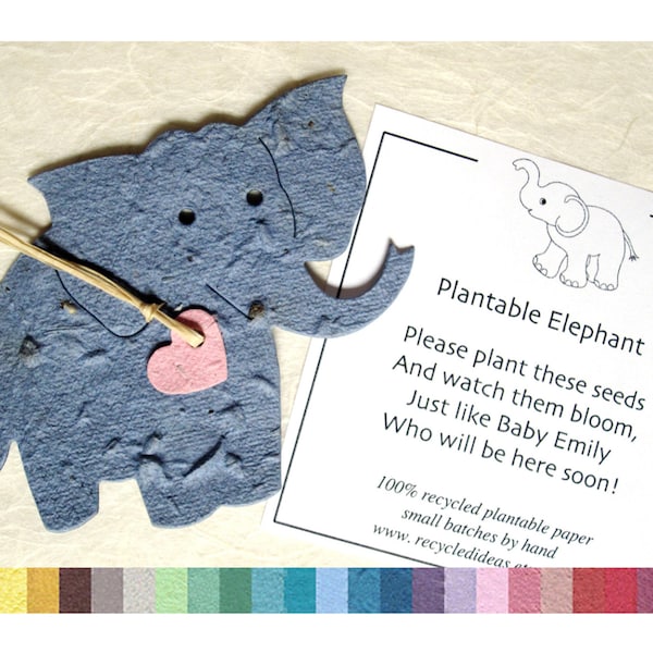 25 Flower Seed Paper Elephant Baby Shower Favors - Plantable Paper with Personalized Cards
