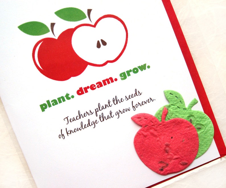 Teacher Appreciation Week Thank You Card Plantable Seed Paper Apples Personalized option image 1