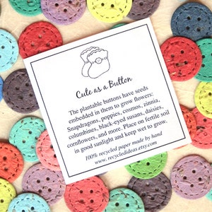 12 Cute as a Button Baby Shower Favors Flower Seed Paper Buttons Confetti Eco Friendly Recycled Paper image 7