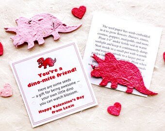 30 Personalized Seed Paper Dinosaurs - Dynomite friend - Optional upgrade to seed planting kit with flower pots