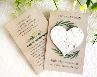 Flower Seed Paper Memorial Cards - In Loving Memory Plantable Paper Funeral Program Insert - Eco Friendly Sustainable Funeral