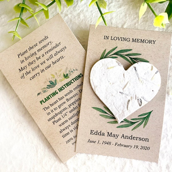 Flower Seed Paper Memorial Cards - In Loving Memory Plantable Paper Funeral Program Insert - Eco Friendly Sustainable Funeral