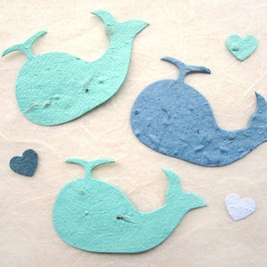 12 bomboniere per baby shower a forma di balena con semi di fiori - Balene blu e grigie in carta piantabile - con biglietto omaggio opzionale