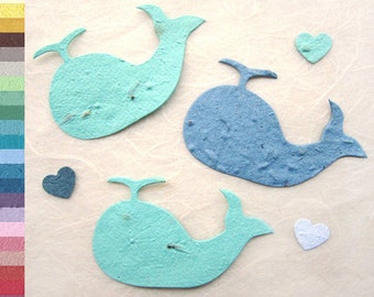 12 Flower Seed Whale Baby Shower Favors - Plantable Paper Blue Whales Gray Whales - with Optional Favor Card