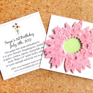 125 Pacotes de sementes de flores de margarida personalizados, lembrancinhas de casamento - Flores de papel com sementes rosa, amarelas e brancas - Cartões de pote de vidro