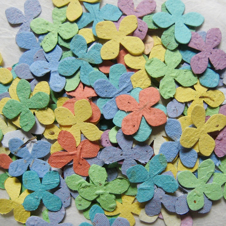 100 Confetti Seed Paper Flowers Orange Yellow Lilac Teal Etsy