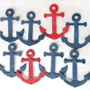 60 Plantable Seed Paper Anchors Nautical Wedding Favors Flower Seed Anchor DIY Place Cards Red Navy Blue Plantable Paper image 2