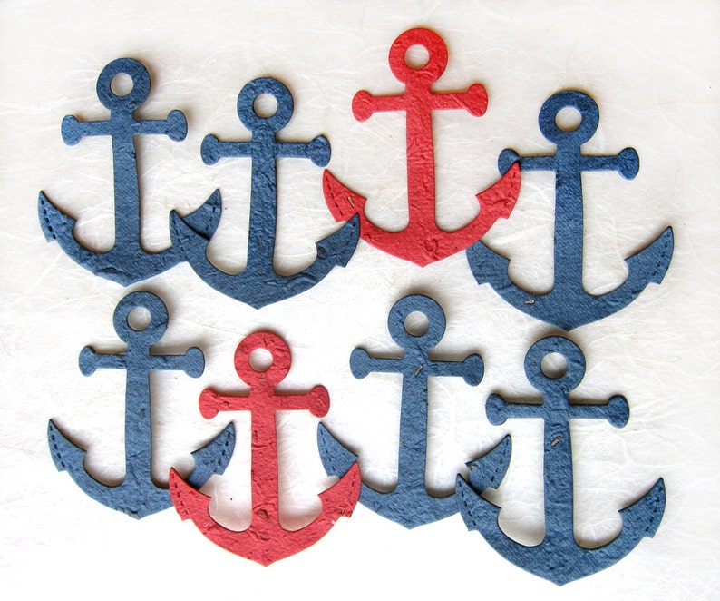 60 Plantable Seed Paper Anchors Nautical Wedding Favors Flower Seed Anchor DIY Place Cards Red Navy Blue Plantable Paper image 2