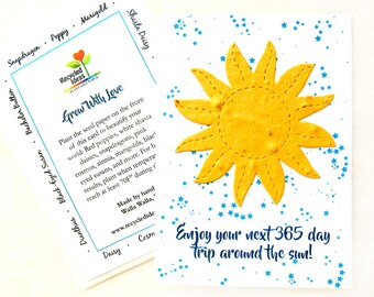 Plantable Birthday Card 365 Day Trip Around the Sun - Flower Seed Paper Sun Card Golden Yellow Seed Paper