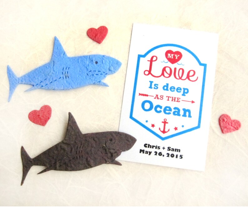 24 Plantable Shark Birthday Party Favors Personalized Option Flower Seed Paper Cards image 7