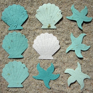 40 Flower Seed Paper Starfish Shells Beach Wedding Place Card Favors Tropical Destination Wedding Plantable image 2