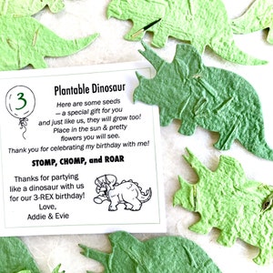 18 Dinosaur Seed Paper Birthday Party Favors Plantable Paper Triceratops Kids Dinosaur Party Favors image 1