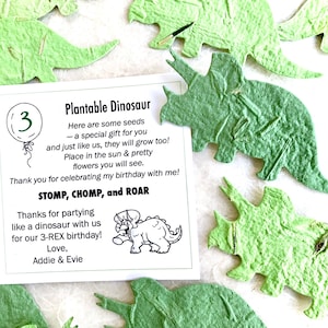 18 Dinosaur Seed Paper Birthday Party Favors - Plantable Paper Triceratops - Kids Dinosaur Party Favors