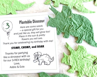 18 Dinosaur Seed Paper Birthday Party Favors - Plantable Paper Triceratops - Kids Dinosaur Party Favors