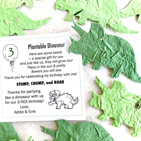 18 Dinosaur Seed Paper Birthday Party Favors - Plantable Paper Triceratops - Kids Dinosaur Party Favors