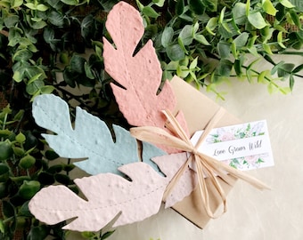 12+ Seed Paper Feathers Boho Baby Shower Favors - Boho Wedding - Pink and Pale Blue Florals and Greenery