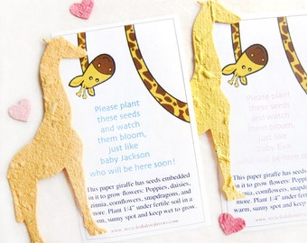 10 Plantable Seed Paper Giraffes - Baby Shower Favors - Personalized - Kids Birthday - Zoo Wedding - with Flower Seeds - Gift Box Option