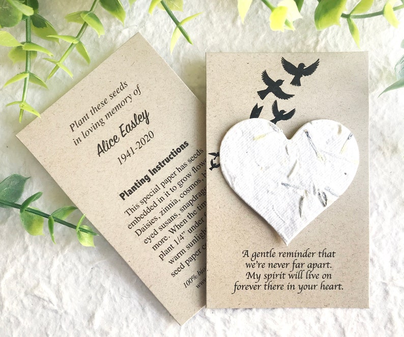 Plantable Memorial Cards with Seed Paper Hearts In Loving Memory Sustainable Funeral Cards Personalized image 2