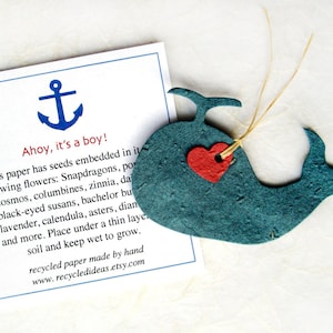 12 Seed Paper Whales Baby Shower Favors Ahoy It's a Boy Cards Flower Seeds Plantable Paper image 4