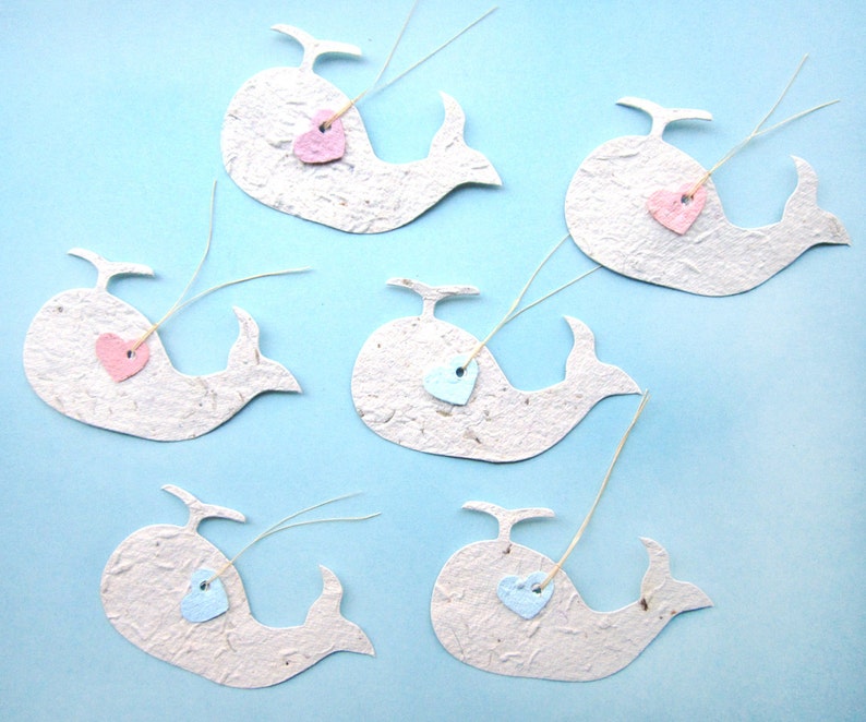 12 Heart-Tied Flower Seed Paper Whales Ahoy It/'s a Boy Baby Shower Favors Nautical Theme